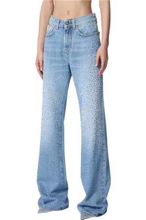 John Richmond Jeans, Dame, Blå, W27, Bomuld, Jeans flare med rhinsten og lys vask