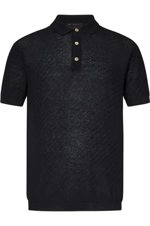 LOW BRAND Top, Herre, Sort, XL, Bomuld, Sort Polo T-shirt med Open-Stitch Strik