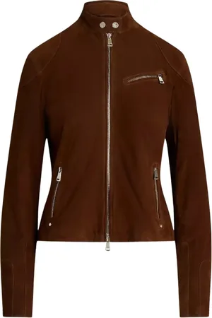 Ralph Lauren Jakke, Dame, Brun, XS, Uld, Skindbrun bikerjakke