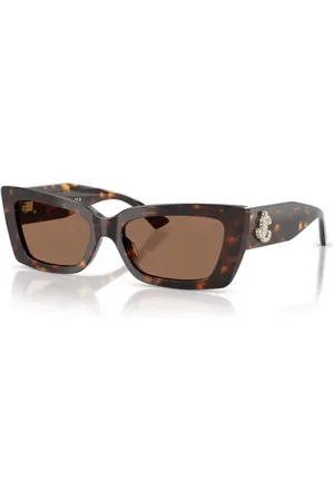 Jimmy Choo Tilbehør, unisex, Brun, 54 MM, Uld, Cat-Eye solbriller med Strass-logo