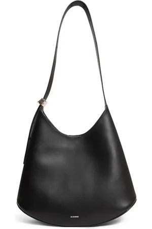Jil Sander Taske, Dame, Sort, ONE SIZE, Uld, Sort Kalveskind Skuldertaske med Logo