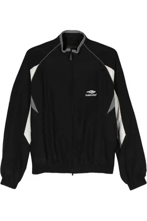 Balenciaga Jakke, Herre, Sort, L, Polyester, Logo Broderet Jakke Sort/Hvid Farveblok