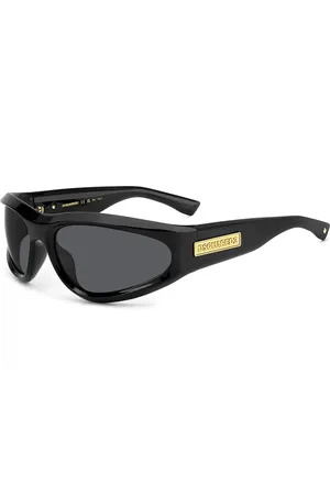 Dsquared2 Tilbehør, unisex, Sort, 67 MM, Modige Irregulære Solbriller med Gyldent Logo