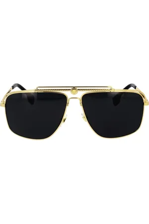 VERSACE Tilbehør, unisex, Gul, 61 MM, Uld, Rektangulære solbriller med guldmetalramme