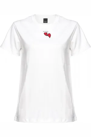 Pinko Top, Dame, Hvid, L, Bomuld, Broderet Hjerte Logo T-shirt
