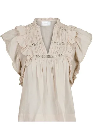Neo Noir Bluser & Skjorter, Dame, , S, Bomuld, Ruffle Voile Top med Blonde Accents