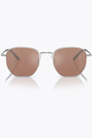 Oliver Peoples Tilbehør, unisex, Grå, 51 MM, Hexagonale solbriller med brunt spejlet glas