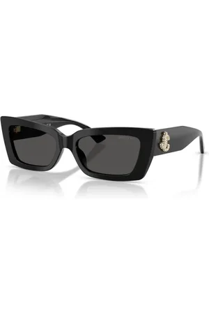 Jimmy Choo Tilbehør, unisex, Sort, 54 MM, Uld, Sort Cat-Eye Solbriller med Rhinestone Logo