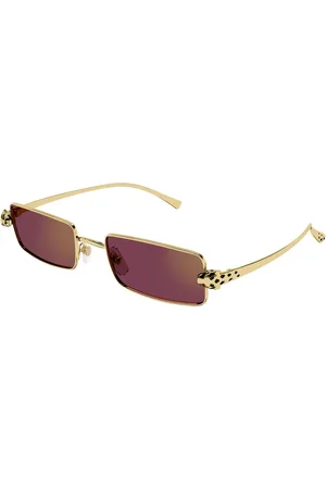 Cartier Tilbehør, unisex, Gul, 54 MM, Uld, Røde Linser Solbriller med Guldramme