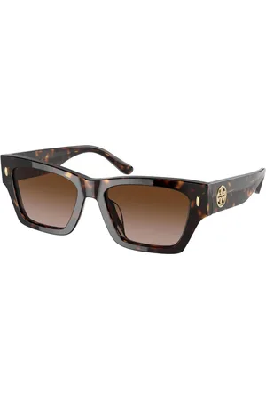 Tory Burch Tilbehør, Dame, Brun, 52 MM, Uld, Stilfulde solbriller i mørk Havana/brun skygge