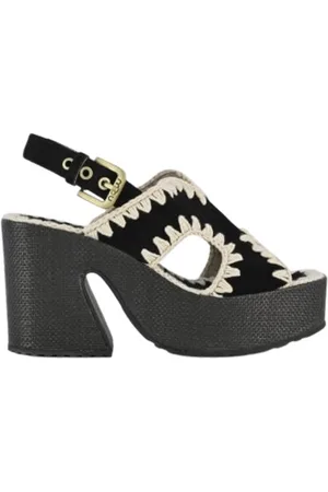 Mou Sko, Dame, Sort, 39 EU, Uld, Raffia Platform Back Strap Sandaler