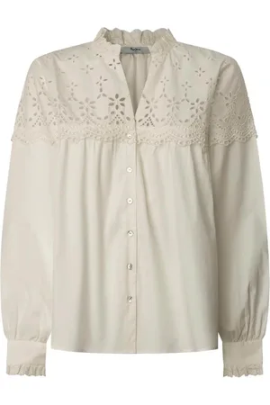 Pepe Jeans Bluser & Skjorter, Dame, Hvid, M, Bomuld, Bernardette Bomuldsskjorte med Ruffles