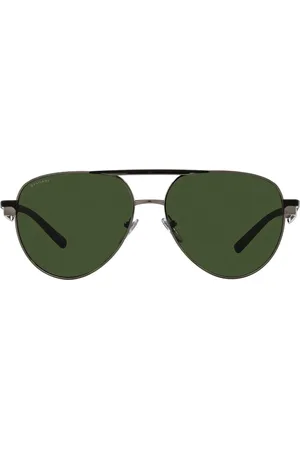Bvlgari Tilbehør, unisex, Sort, 58 MM, Pilotstil Solbriller Grønne Linser