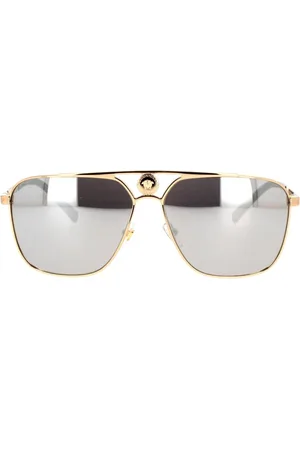 VERSACE Tilbehør, unisex, Gul, 61 MM, Uld, Rektangulære Metal Solbriller Stilfuldt Model