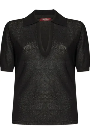 Max Mara Strik, Dame, Sort, M, Uld, Sort Sweater med Åben Krave