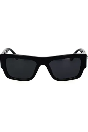 VERSACE Tilbehør, unisex, Sort, 53 MM, Uld, Rektangulære solbriller med gulddetalje