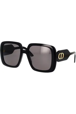 Dior Tilbehør, unisex, Sort, 55 MM, Uld, Moderne firkantede solbriller med gul logo