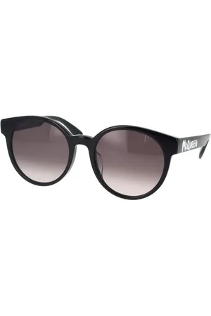 Alexander McQueen Tilbehør, unisex, Sort, 55 MM, Graffiti Runde Solbriller med Tynde Arme