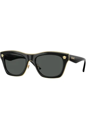 VERSACE Tilbehør, unisex, Sort, 53 MM, Rektangulære Sorte Solbriller Mørkegrå Linser