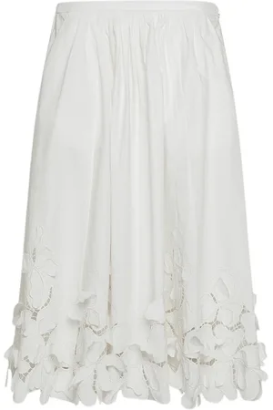 FORTE FORTE Nederdel, Dame, Hvid, XS, Blomstret broderet knælang nederdel