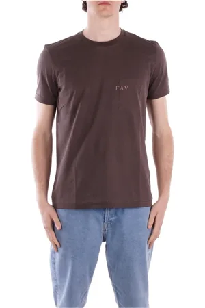 FAY Top, Herre, Brun, L, Bomuld, Logo Front Pocket T-shirt Regular Fit