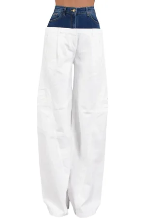 Elisabetta Franchi Jeans, Dame, Hvid, W32, Denim, Denim cargobukser med denim basque