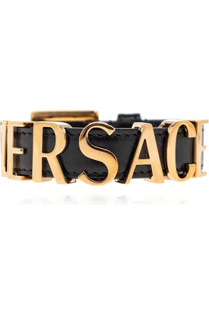 VERSACE Tilbehør, Herre, Sort, ONE SIZE, Læder, Læderarmbånd med logo