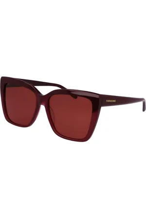 Salvatore Ferragamo Tilbehør, unisex, Rød, 58 MM, Røde linser solbriller Bordeaux ramme