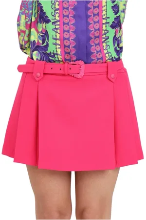 VERSACE Nederdel, Dame, Lyserød, 2XS, Polyester, Plisseret Mini Nederdel med Lynlås Lukning