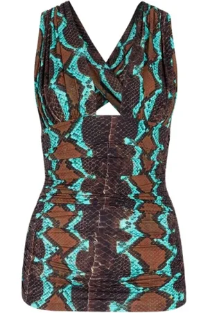 Roberto Cavalli Top, Dame, Flerfarvet, S, Slangehud Ærmeløs Top V-hals Bodycon Fit