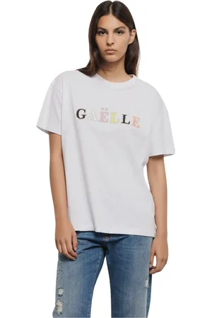 GAËLLE Top, Dame, Hvid, M, Bomuld, Broderet Jersey Rund Hals T-shirt