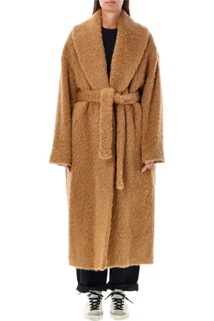 Golden Goose Frakke, Dame, Brun, 2XS, Uld, Teddy Fabric Belted Over Coat