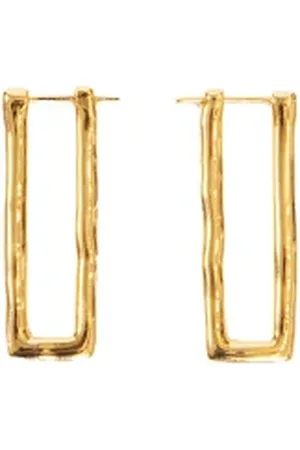 Jil Sander Tilbehør, Dame, Gul, ONE SIZE, Uld, Guld Rektangulære Hoop Øreringe Par