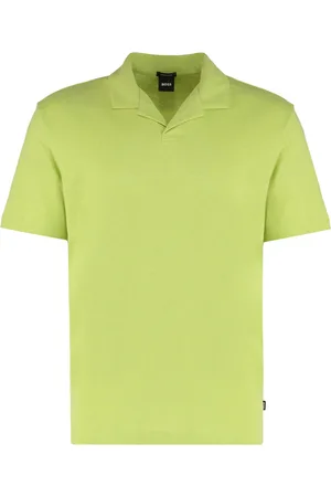 HUGO BOSS Top, Herre, Gul, M, Bomuld, Linned Bomuld Polo Skjorte med Slids