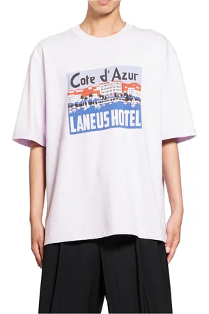 LANEUS Top, Herre, Lyserød, M, Uld, Grafisk Logo Jersey T-Shirt