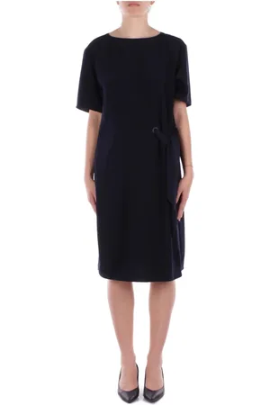 Emporio Armani Kjole, Dame, Blå, L, Polyester, Blå kjole med lynlås og sløjfedetalje