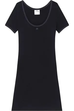 Courrèges Kjole, Dame, Sort, S, Bomuld, Elegant Navy Cotton Dress
