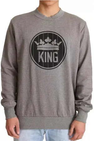 Dolce & Gabbana Sweathshirts & Hoodies, Herre, Grå, 4XL, Bomuld, Grå Krone Konge Bomuld Pullover