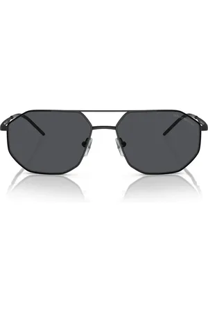 Emporio Armani Tilbehør, unisex, Sort, 58 MM, Geometriske metal solbriller med mørkegrå linser