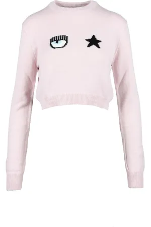 Chiara Ferragni Strik, Dame, Lyserød, L, Uld, Kort Strik Trøje