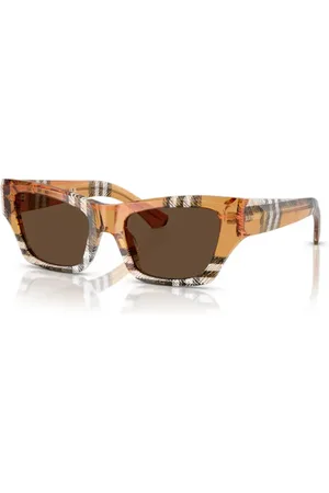 Burberry Tilbehør, Dame, Flerfarvet, 52 MM, Multifarvede Tjek Solbriller Mørkebrune Linser
