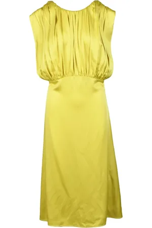Jil Sander Kjole, Dame, Grøn, XL, Satin, Satin Lang Kjole med Lynlås Lukning