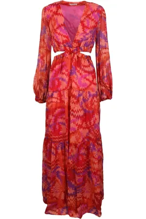 Dondup Kjole, Dame, Flerfarvet, S, Chiffon, Chiffon Lang Kjole med Puff Ærmer
