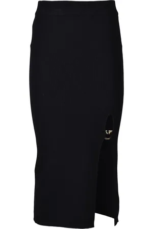 Pinko Nederdel, Dame, Sort, 2XS, Uld, Lang Striknederdel med Sideslidse