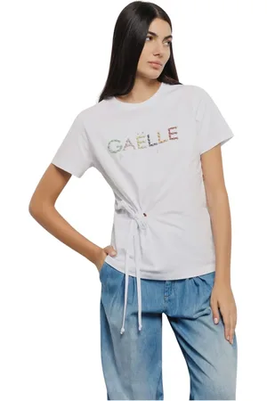 GAËLLE Top, Dame, Hvid, M, Bomuld, Hvid Logo Rhinestone T-shirt