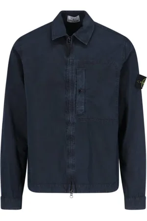 Stone Island Jakke, Herre, Blå, 2XL, Bomuld, Børstet lærred gammel effekt jakke