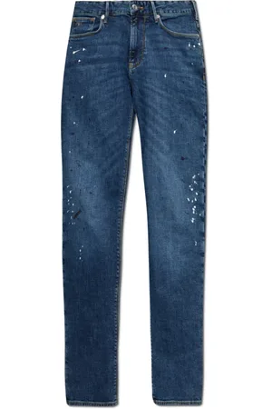 Emporio Armani Jeans, Herre, Blå, W31, Bomuld, Jeans med dekorative maling pletter