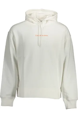 Calvin Klein Sweathshirts & Hoodies, Herre, Hvid, M, Uld, Hoodie med Print og Kontrastdetaljer