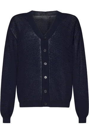 LOW BRAND Strik, Herre, Blå, XL, Bomuld, Blå V-hals Sweater Regular Fit