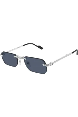 Cartier Tilbehør, unisex, Grå, 55 MM, Uld, Folde solbriller med blå linser